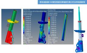 FEA底盘有限元仿真分析篇6：悬架减振器CAE建模及静强度仿真分析实例视频教程